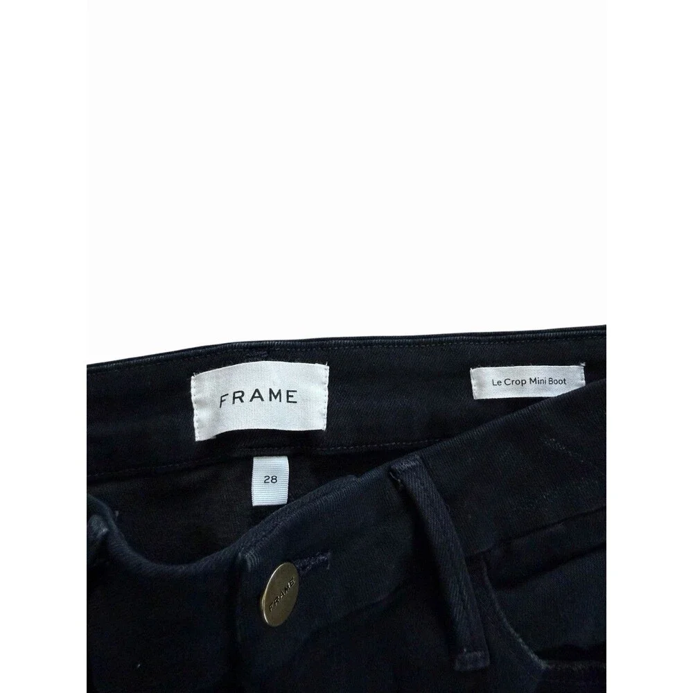 Frame Le Crop Mini Boot Jeans Women 28 Black High Rise Denim Cropped Flare 70s